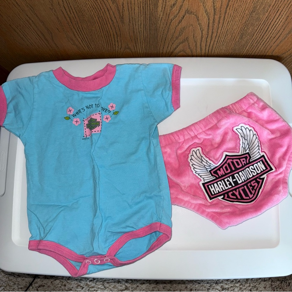 Harley-Davidson Kids Blue and Pink Romper Set